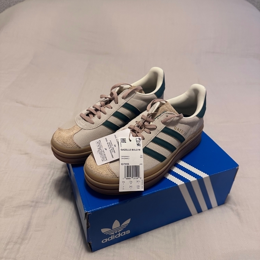 Adidas Gazelle Bold Sneakers in Beige and Green